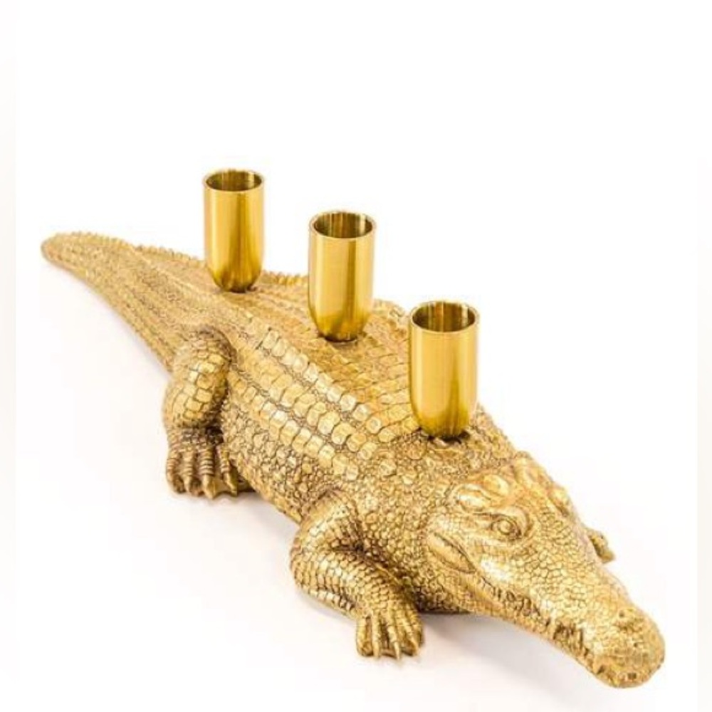 Gold Gator!  Eclectic Resin Solid Candle Holder - Gold Finish - Picture 2 of 7